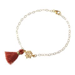 Gemshine - Damen - Armband - 925 Silber - Vergoldet - Lotus Blume - Quaste - Rotbraun - YOGA