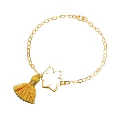 Gemshine - Damen - Armband - 925 Silber - Vergoldet - Lotus Blume - Mandala - Quaste - Goldgelb - YOGA