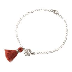 Gemshine - Damen - Armband - 925 Silber - Lotus Blume - Quaste - Rotbraun - YOGA