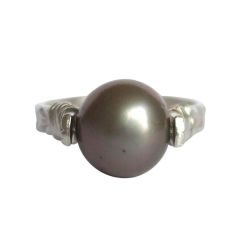 Gemshine - Damen - Ring - Spannring - 925 Silber - Zuchtperle - Tahiti - Grau - 8mm, Ringgröße:52 (16.6)