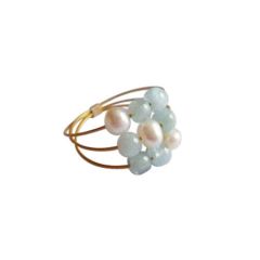 Gemshine - Damen - Ring - Vergoldet - Aquamarin - Perlen - Blau - Weiß, Ringgröße:62 (19.7)