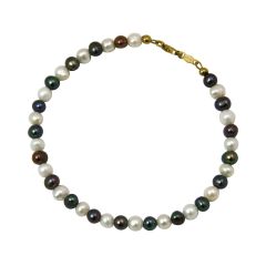 Gemshine - Damen - Armband - Perlen - Tahiti - Grau Weiß - Vergoldet - 19 cm