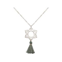 Gemshine - Damen - Halskette - Anhänger - 925 Silber - Lotus Blume - Mandala - Quaste - Grau - YOGA - 45 cm