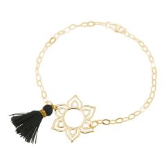 Gemshine - Damen - Armband - 925 Silber - Vergoldet - Lotus Blume - Mandala - Quaste - Grau - YOGA