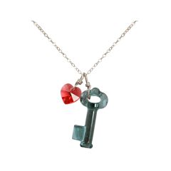 Gemshine - Damen - Halskette - Anhänger - 925 Silber - Schlüssel - Herz - Blau - Rot - MADE WITH SWAROVSKI ELE