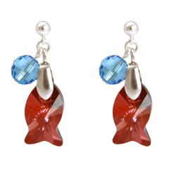 Gemshine - Damen - Ohrringe - 925 Silber - Fisch - Rot - Blau - MADE WITH SWAROVSKI ELEMENTS® - 3 cm