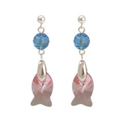Gemshine - Damen - Ohrringe - 925 Silber - Fisch - Rosa - Blau - MADE WITH SWAROVSKI ELEMENTS® - 3 cm