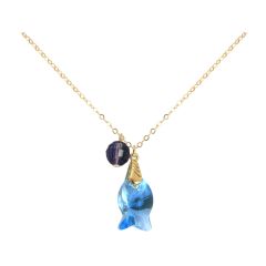 Gemshine - Damen - Halskette - Anhänger - Vergoldet - Fisch - Blau - Violett - MADE WITH SWAROVSKI ELEMENTS® -