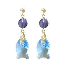 Gemshine - Damen - Ohrringe - Vergoldet - Fisch - Blau - Violett - MADE WITH SWAROVSKI ELEMENTS® - 3,5 cm