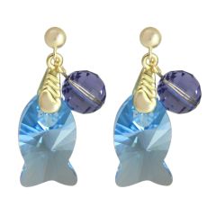 Gemshine - Damen - Ohrringe - Vergoldet - Fisch - Blau - Violett - MADE WITH SWAROVSKI ELEMENTS® - 3,5 cm