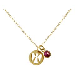 Gemshine - Damen - Halskette - Anhänger - Engel - Schutzengel - 925 Silber - Vergoldet - Rubin - Rot - 1,3 cm