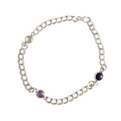 Gemshine - Damen - Armband - 925 Silber - Rosenquarz - Saphir - Amethyst - Rosa - Blau - Violett - Kette - Ges