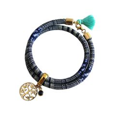 Gemshine - Damen - Armband - Wickelarmband - Vergoldet - Lebensbaum - AZTEC - Saphir - Blau