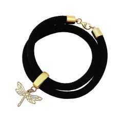 Gemshine - Damen - Armband - Wickelarmband - 925 Silber - Vergoldet - Libelle - Schwarz