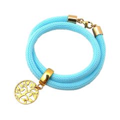 Gemshine - Damen - Armband - Wickelarmband - 925 Silber - Vergoldet - Lebensbaum - Blau