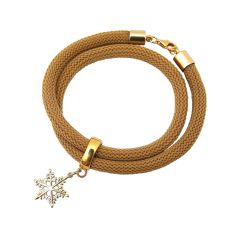 Gemshine - Damen - Armband - Wickelarmband - 925 Silber - Vergoldet - Schneeflocke - Braun
