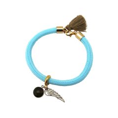Gemshine - Damen - Armband - Vergoldet - Edelstein - Rauchquarz - Engel Flügel - Blau - Braun