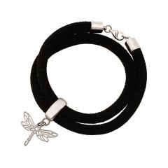 Gemshine - Damen - Armband - Wickelarmband - 925 Silber - Libelle - Schwarz