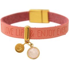 Gemshine - Damen - Armband - Fußabdruck - 925 Silber - Vergoldet - WISHES - Rosa - Pink - Rosenquarz - Magnetv