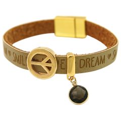 Gemshine - Damen - Armband - Frieden - Peace - WISHES - Rauchquarz - Braun Sand - Magnetverschluss