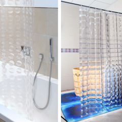 Duschvorhang 3D-Effekt transparent durchsichtig waschbar 180 x 200 cm Kreise Quadrate Dusch-Vorhang