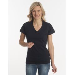 Damen T-Shirt Flash-Line, V-Neck, schwarz, Grösse 3XL