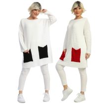 AKH Fashion Lagenlook Pullover weiß Baumwollmix