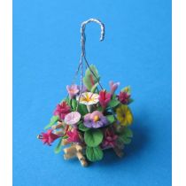 Blumenampel Gesteck im Korb Puppenhaus Dekoration Miniatur 1:12