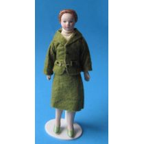 Dame im grünen Kostüm Puppe für die Puppenstube Miniatur 1:12