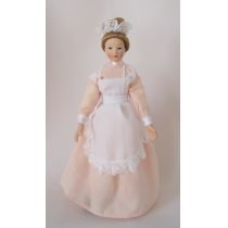 Dienstmädchen Magd lachsfarbenes Kleid Puppenhaus Miniaturen 1:12