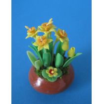 Narzissen und Tulpen in einer Schale Puppenhaus Dekoration Miniatur 1:12
