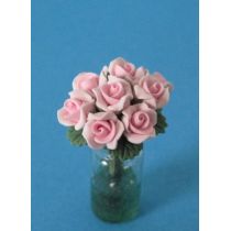 Vase mit rosa Rosen Blumen Puppenhaus Dekoration Miniatur 1:12