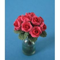 Vase mit roten Rosen Blumen Puppenhaus Dekoration Miniatur 1:12