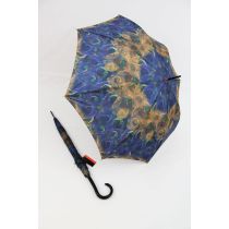 Pierre Cardin Regenschirm Stockschirm Damen Pfauenmuster blau