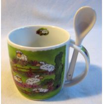 2 Stück- Porzellan- Tasse, Kaffeepott, Becher mit Löffel- Lüneburg - deutsches Produktdesign