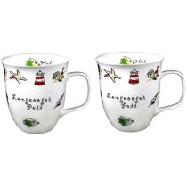 2 Stück- Porzellan- Tasse, Kaffeepott, Rondo- Becher - Langeoog- maritim -deutsches Produktdesign