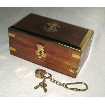 **Edle Holzbox- Anker- Messingscharniere+ Schloss mit 2 Schlüsseln an Kette- 18 cm