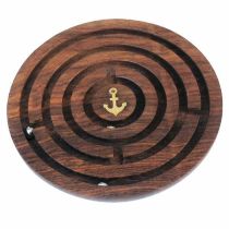 **Labyrinth- Spiel aus Holz und Messingintarsien- maritim- Ankermotiv- 15,5 cm