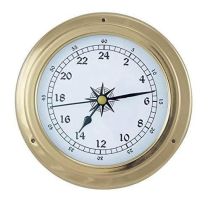 Leichte Uhr-2-mal-12-Stunden-Zählung- in Bullaugenform aus Messing- 14,5 cm