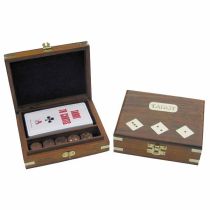 **Tarot- Kartenspiel+ 5 Würfel in Holzbox mit Messingintarsien - sehr edel