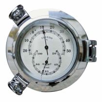 **Thermo- & Hygrometer im Bullaugenform- Messing-verchromt - Durchmesser 14 cm