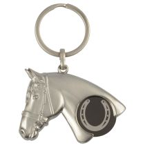 Schlüsselanhänger Pferdekopf mit Einkaufswagen-Chip Chiphalter Hufeisen