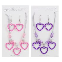 Schmuckset - Kette und Ohrringe mit Herzen - rosa oder lila