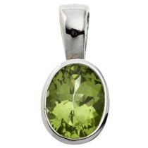 Anhänger 925 Sterling Silber rhodiniert 1 Peridot grün 15,5 mm