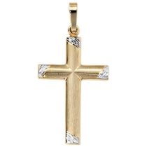 Anhänger Kreuz 333 Gelbgold bicolor mattiert