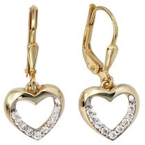 Boutons Herz 333 Gold Gelbgold bicolor mit Zirkonia Ohrringe Ohrhänger