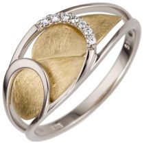 Damen Ring 0,05 ct 585 Weißgold Gelbgold bicolor 7 Diamanten Größe 50