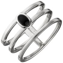 Damen Ring 3-reihig breit 925 Sterling Silber 1 Onyx Onyxring Größe 60