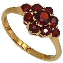 Damen Ring 375 Gold Gelbgold 9 Granate rot, Goldring Granatring
