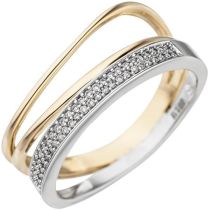 Damen Ring 585 Gelbgold Weißgold bicolor 51 Diamanten,10,1 mm breit